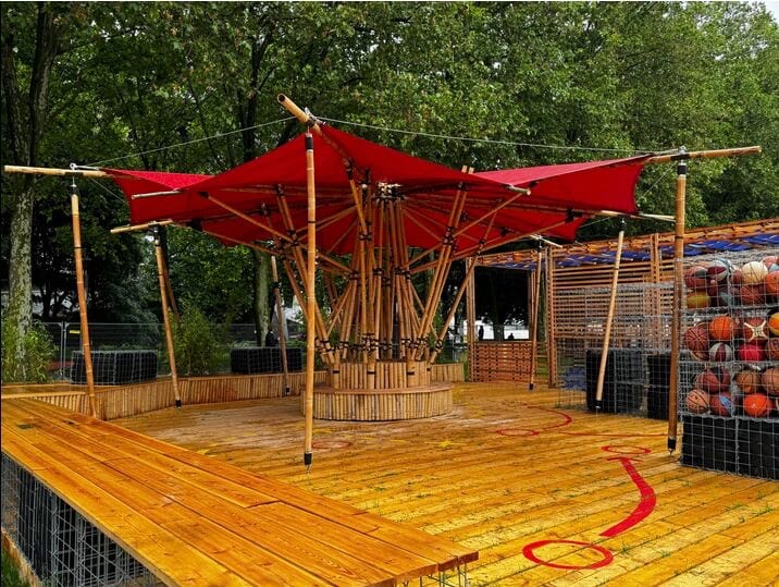 JO – Exposition Archi-Folie – 3 pavillons avec du Bambou